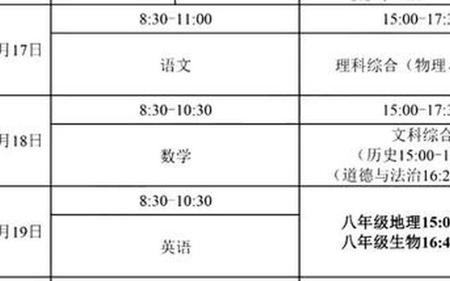 初中一模考试时间、初中二模时间