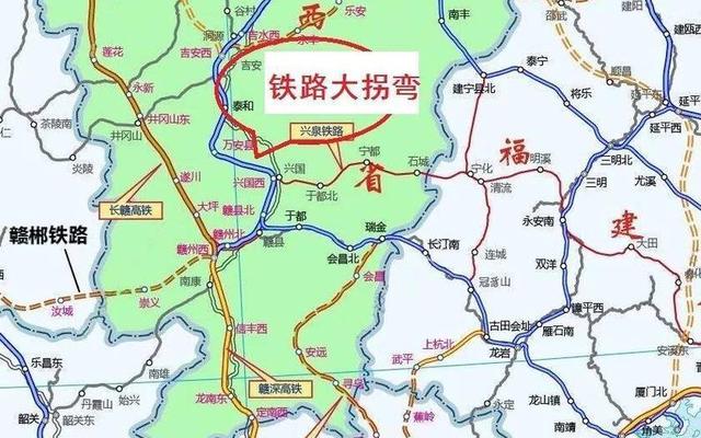 京九铁路为什么拐弯走兴国